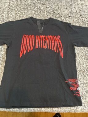 VLONE Black Short Sleeve Tee with Red "Good Intentions" Print